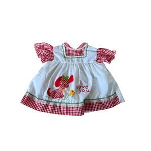 Vintage Cradle Tags red plaid dog flower infant dress 80s